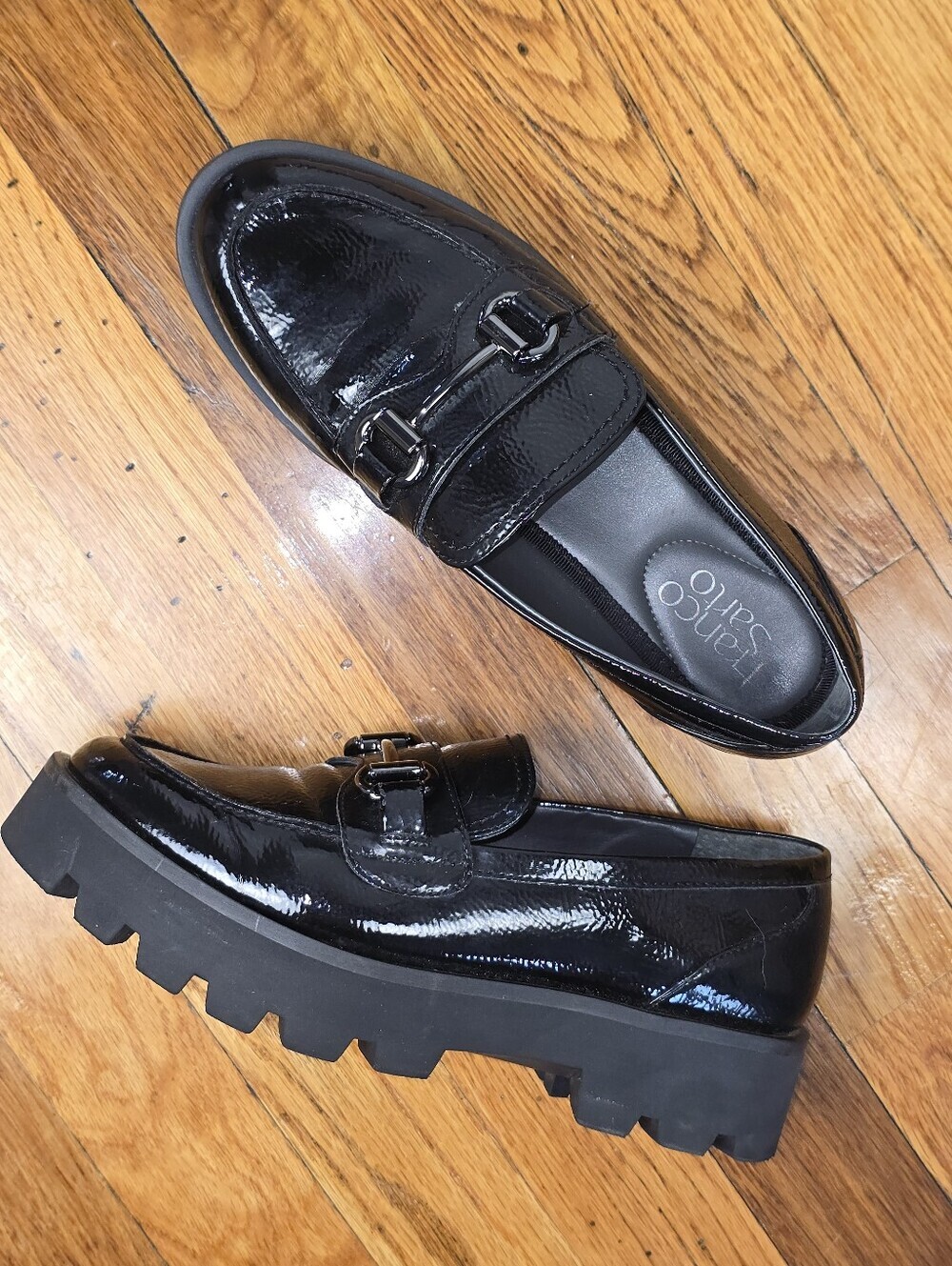 Franco Sarto Patent Black Lug Sole Loafers Grunge Whimsigoth 6.5